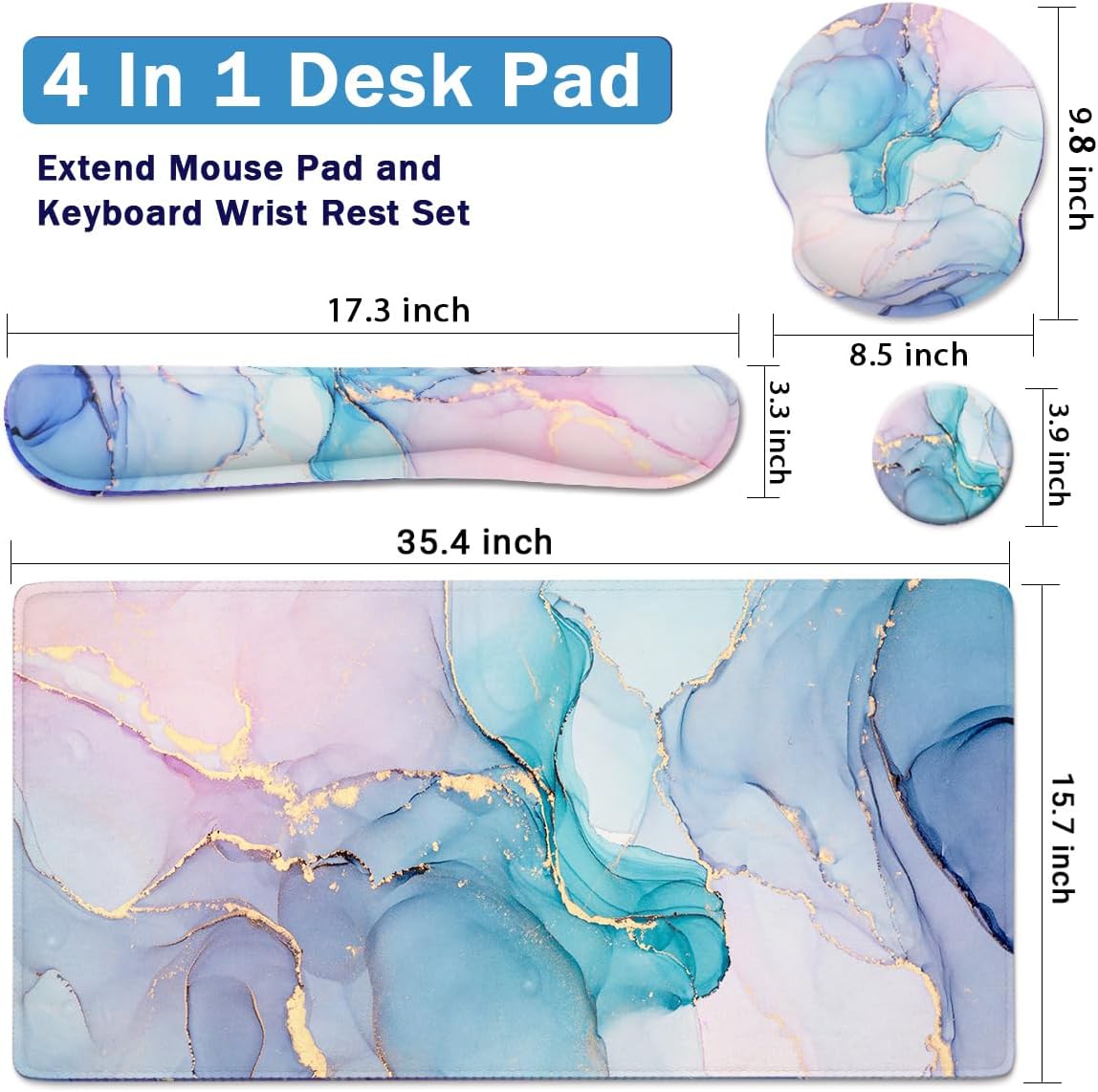 Memory Foam Ergonomic Keyboard Wrist Rest Pad and Mouse Wrist Rest Support Mouse Pad Set for Office Gaming Easy Typing-Pink Fluid