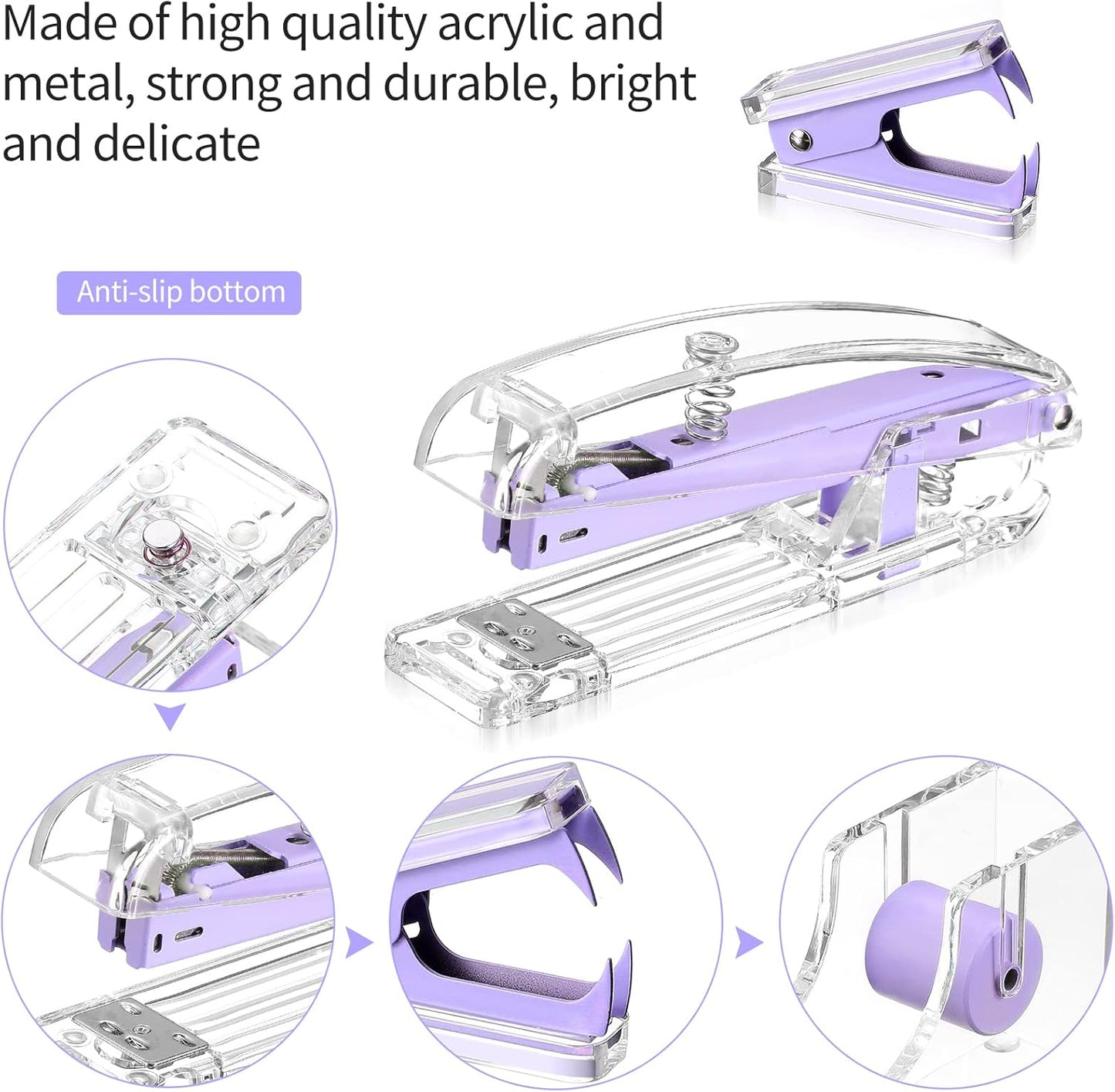 Office Supplies Set Desk Accessory Kit, Acrylic Stapler Set Staple Remover, Tape Dispenser, Binder Clips, Paper Clips, Ballpoint Pen and Scissor with 1000 Pieces 26/6 Staples (Silver)