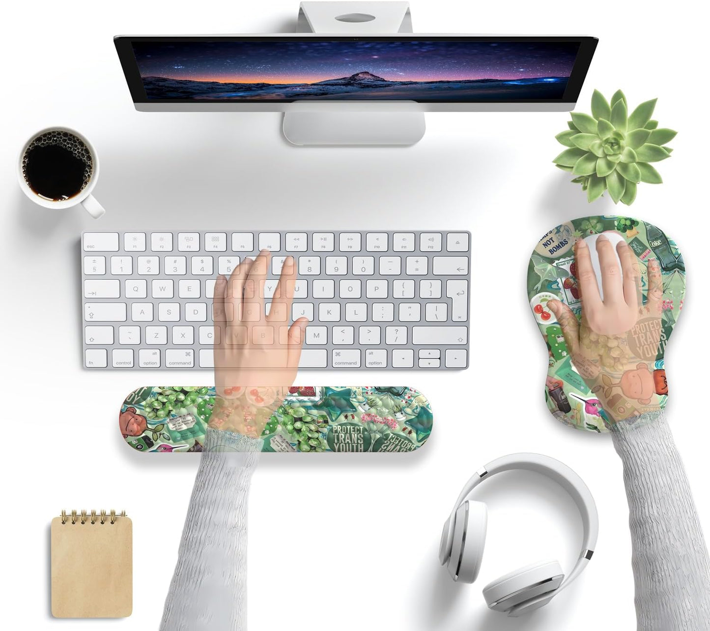 Ghost Book Mousepad with Wrist Rest Halloween Computer Keyboard Mouse Pad Black Cute, Mouse Pad with Wrist Rest for Computer Keyboard, 2 In1 Mousepad with Wrist Support Easy Typing&Relieve Wrist Pai