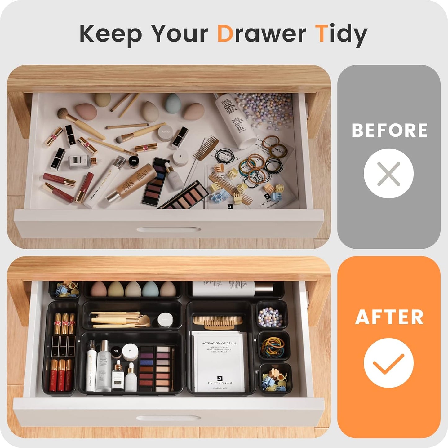 【Military Grade】A-LuGei Drawer Organizer, 【𝟱𝗦𝗶𝘇𝗲】 Makeup organizer, 【Holds 177 Items】 Bathroom Organizers and Storage, Organization and Storage, Desk Drawer Organizer for Bathroom Vanity