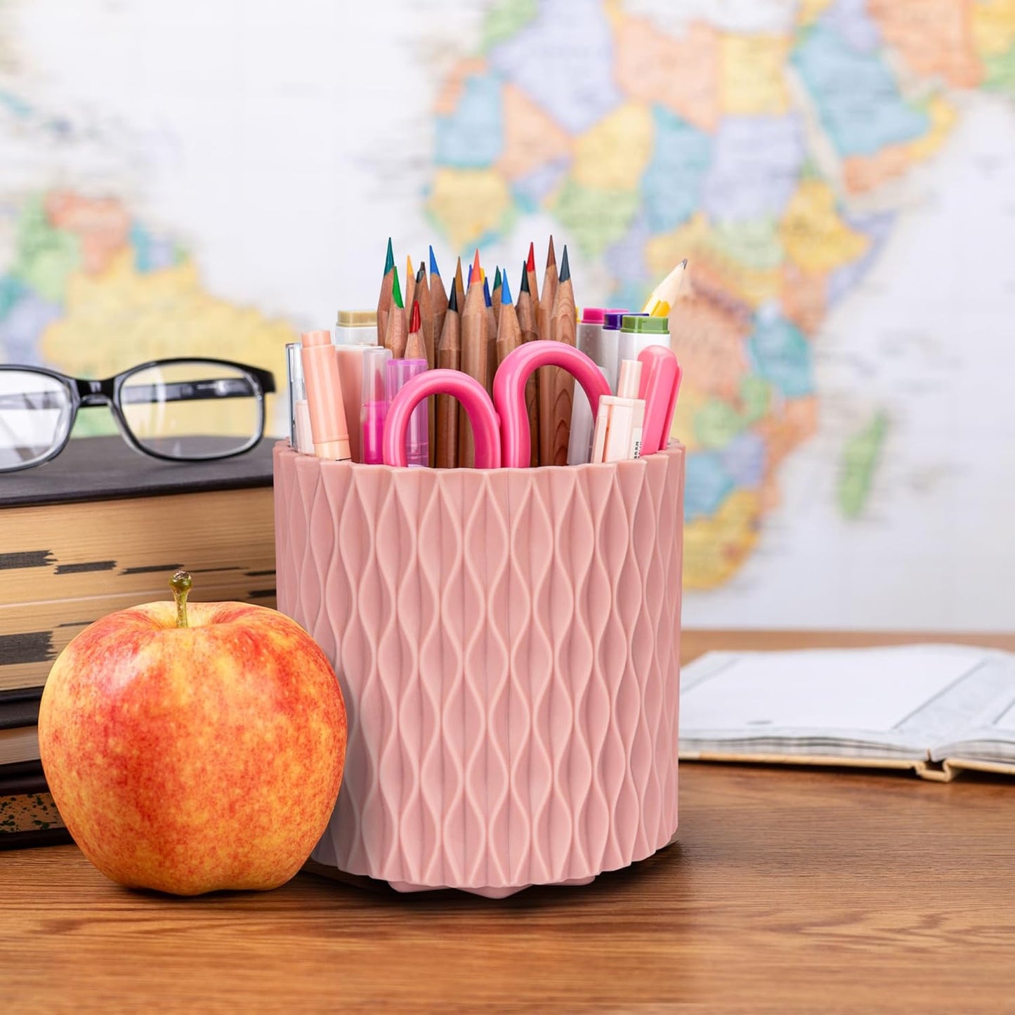 Pencil Holder - 360° Rotation, 5 Slot Desk Supplies For Women Office Aesthetic. Pen Holder For Office&School, Desk Accessories(Blue)