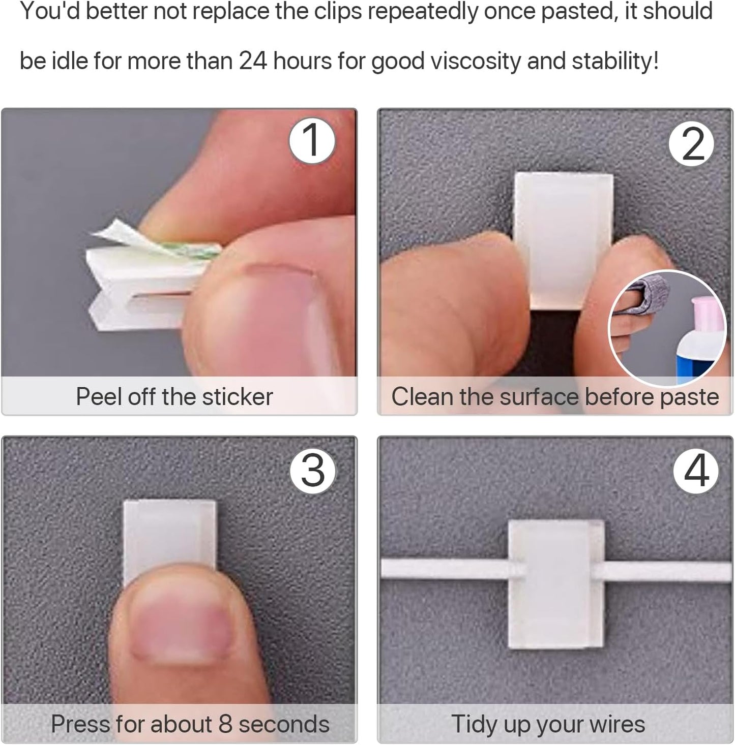 Hicarer 100 Pcs Adhesive Cable Clips Wire Clips Management Wire Cable Holder Clamps Tie Cord Holder for Car Outdoor Wall String Lights Desk Home Office(Small, White)