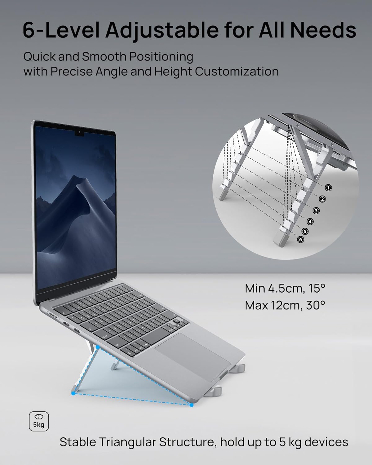 SODI [Ultra Compact] Foldable & Portable Laptop Stand for Desk, Lightweight Tablet Stand for Business Travel, Library, Cafe, 6 Level Height Ergonomic Aluminum Computer Holder for 10-16" Laptops