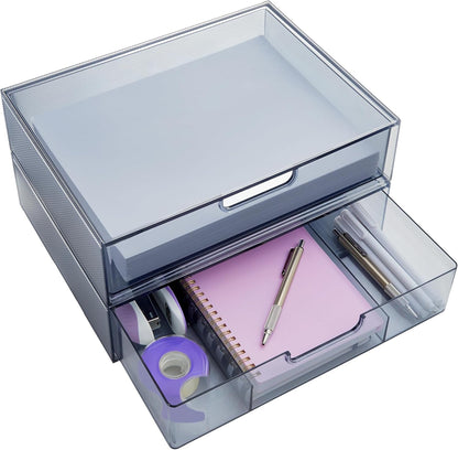 STORi STAX Plastic Stackable Organizer Drawers (Set of 2) Clear | 12.5" Wide | Set Includes Two Open Drawer | Organize Office Desk Accessories & Sort Paper | Made in USA