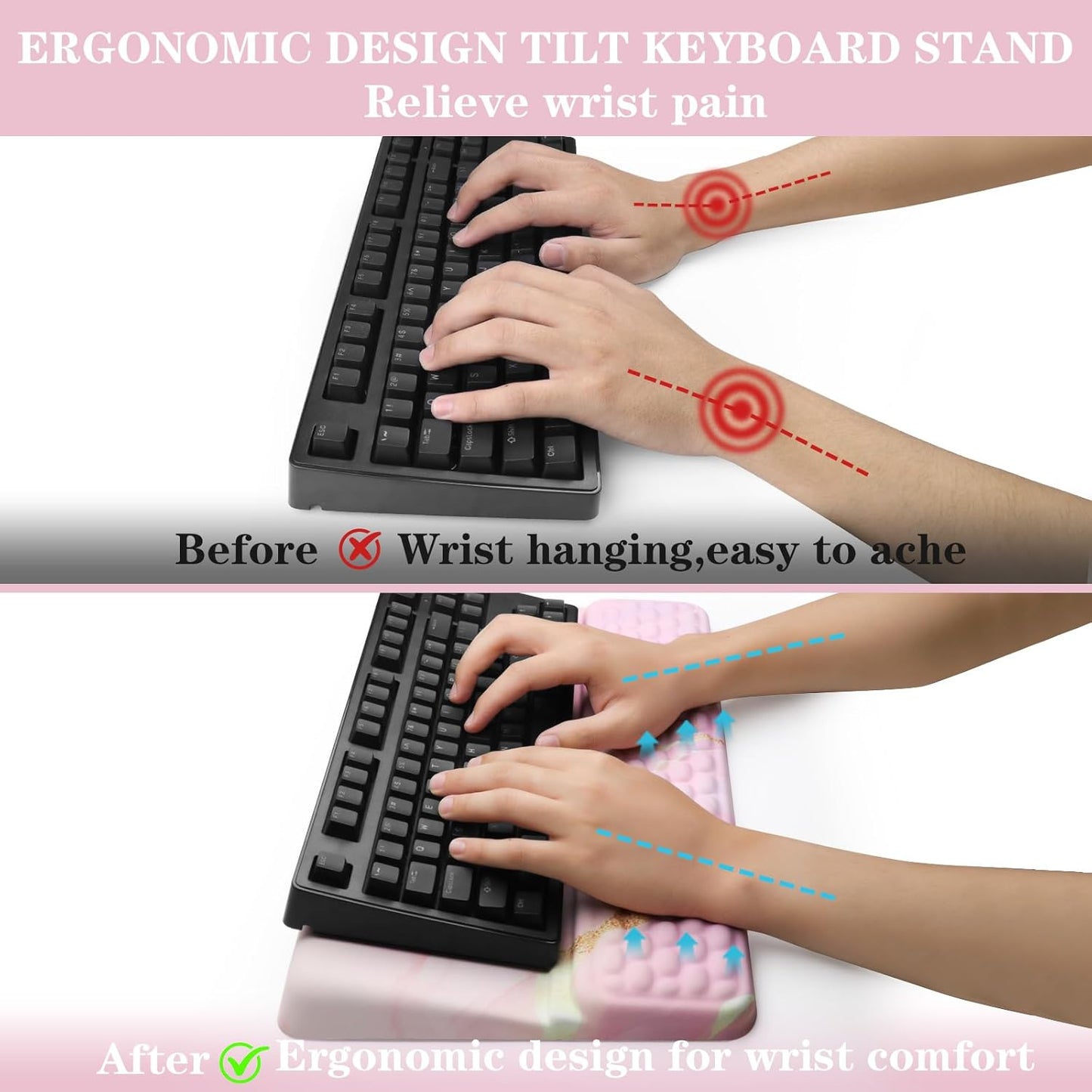 Computer Keyboard Stand Pad with Wrist Rest, Ergonomic Comfy Tilted Keyboard Stand Riser Holder Pad for Office Home (Black)