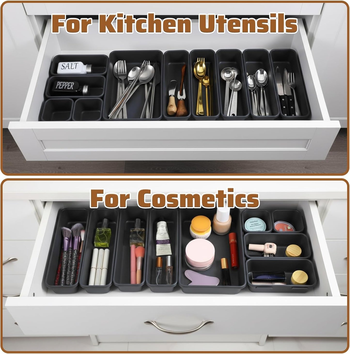 9 Pcs Stackable Drawer Organizer Trays Set, Versatile Desk and Vanity Drawer Organizer Trays, Storage Bins for Makeup, Bathroom, Bedroom, Kitchen and Office Stackable Storage Trays