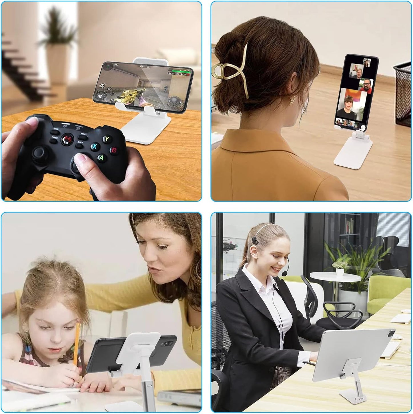 Cell Phone Stand, Folding Desktop Phone Stand, Angle Height Adjustable Mobile Phone Holder for Desk, Office, Tablet Stand Compatible with All Phones 4-10 Inches Cell Phone/Tablet (Black)
