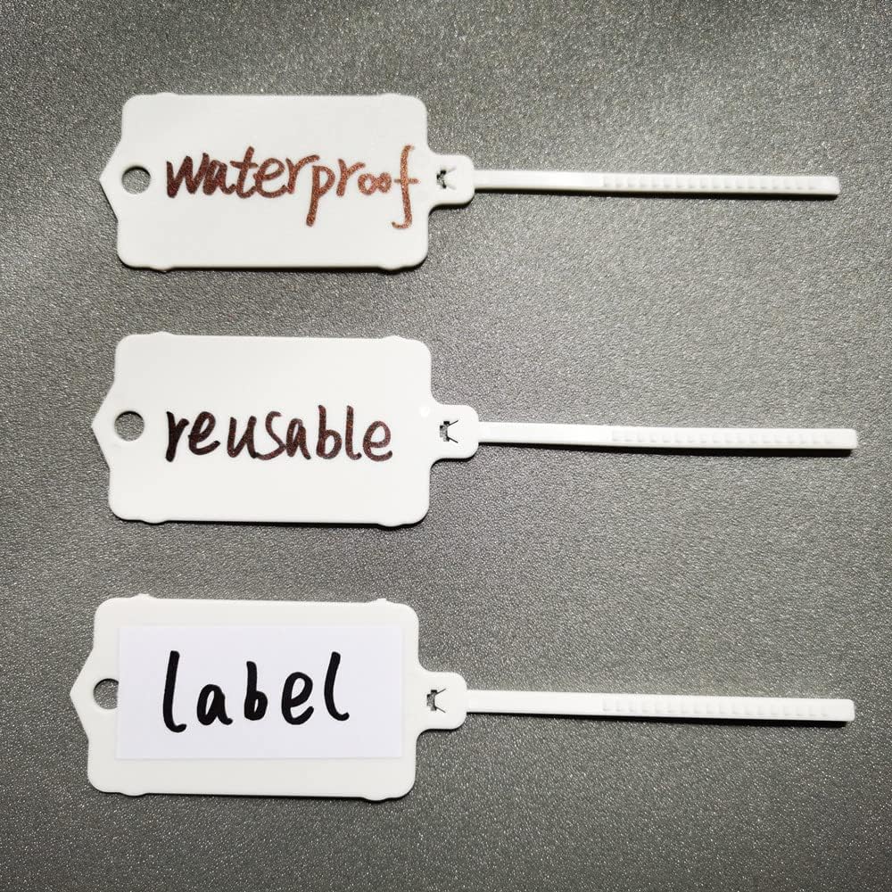 100pcs Reusable Blank Plastic Tags Ties Key Tags 1.45"*2.48" Serrated Tension Sealing Strap with Large Label Plastic Tie Mark Label Waterproof Hang Sign Write on Tag (Red, 100pcs)