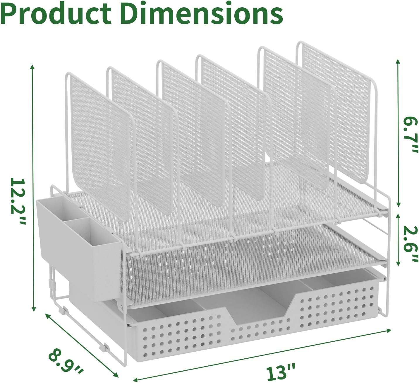 LEKETREE Desk Organizer, Office Organization with Vertical File Holder, File Organizer with Drawer and Pen Holder, Desk Accessories and Workspace Organizers for Home Office (Black)
