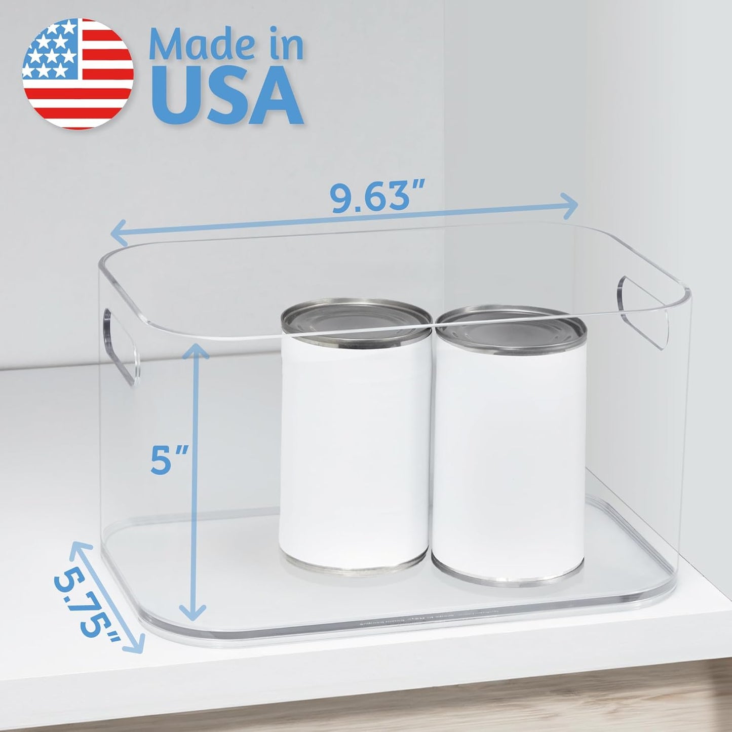 STORi Bliss 10" x 6" Open Clear Pantry Organizer Bin, Set of 4, Plastic Containers with Handle for Kitchen, Fridge, Cabinet, Closet, Bathroom, Undersink Storage Made in USA