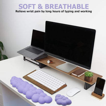 Ergonomic Keyboard Wrist Rest, PU Leather Memory Foam Cloud Wrist Rest for Computer Keyboard, Mouse Wrist Rest and Keyboard Pad for Gaming, Office, Computer, Laptop, Typing Pain Relief, Pastel Pink