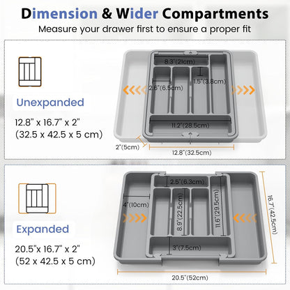 Caperci Large Silverware Organizer for Kitchen Drawer & Utensils - Expandable Drawer Organizer for Cutlery, Flatware & Gadget, BPA-Free Thick Plastic, Wider Compartments & Non-skid Feet (Tofu)