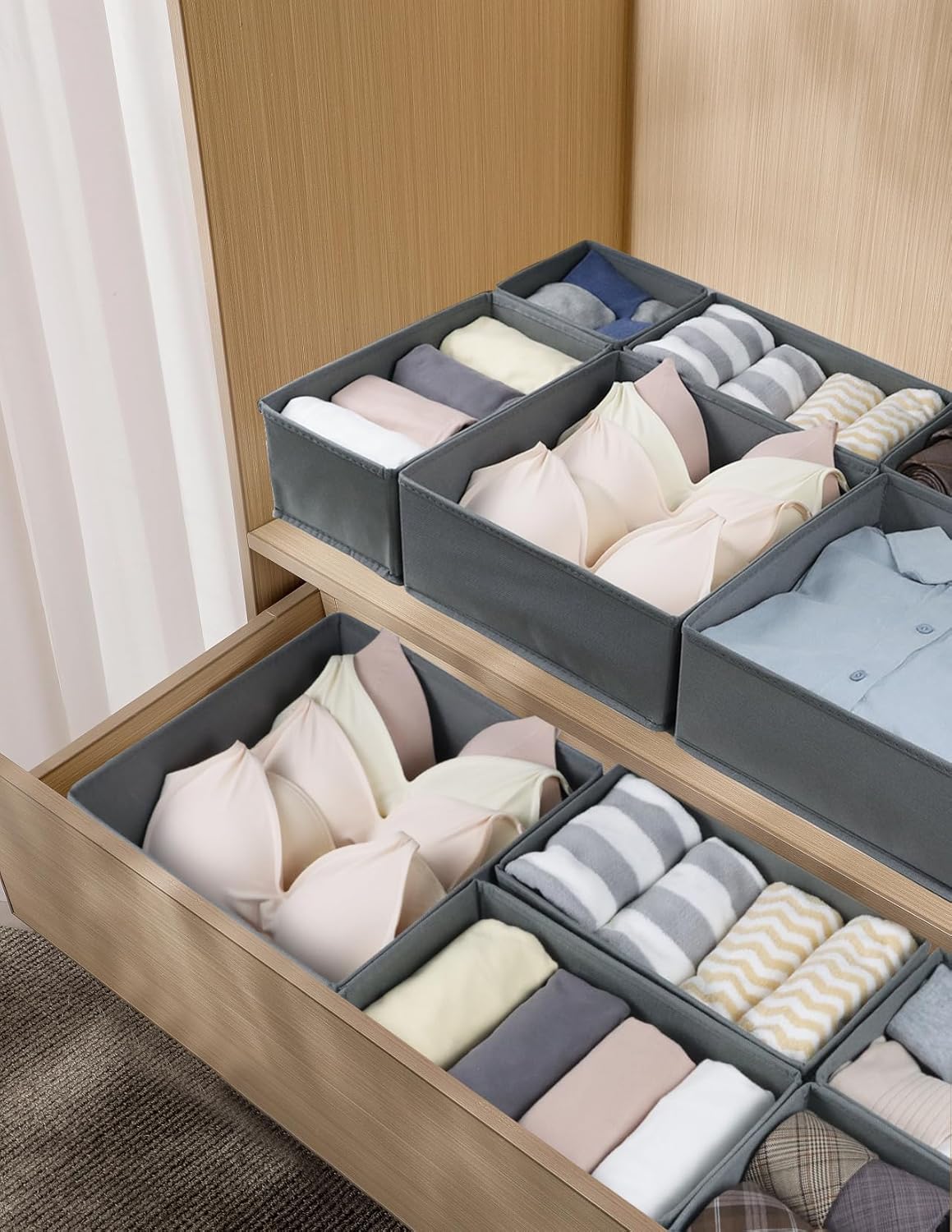 Fordonral 12 Pack Drawer Organizer Clothes, Foldable Fabric Dresser Organizer Closet Organizers and Storage Box for Underwear,Folded Clothes,Baby Clothing,Socks,Bra,Towels,Ties(12 Pack,Gray)