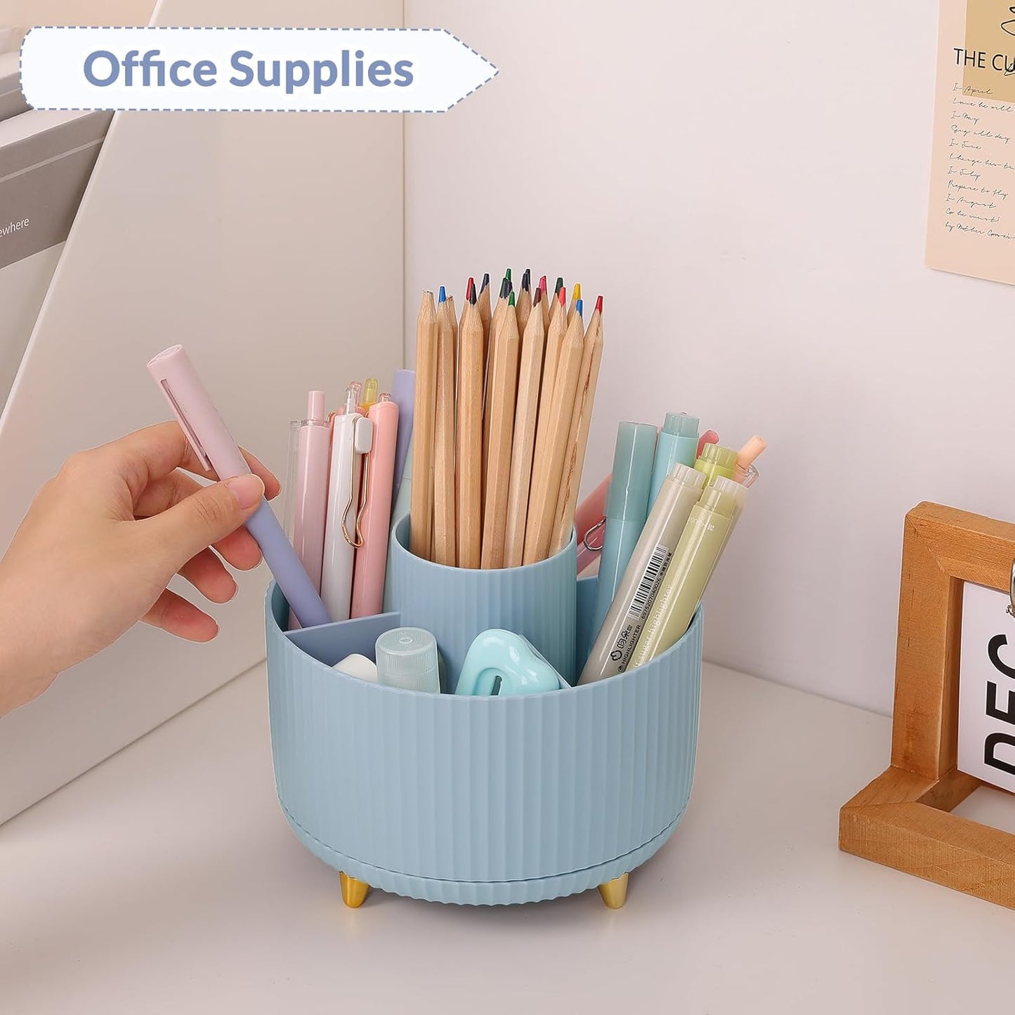 SKYDUE 360 Rotating Purple Pen & Art Supply Organizer - 5 Slot Desk Organizer for Office, School, Home