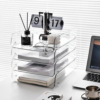 Gagee 4 Pack Paper Organizer for Desk,Stackable Paper Tray Book Holder for Classroom,Office and More,Letter Tray Desk Organizer,Clear
