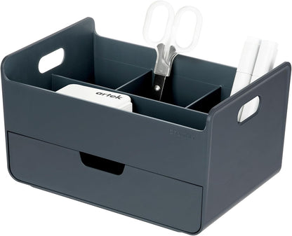 BLUE GINKGO Compact Desk Organizer – Small 5-Compartment, Half Drawer Storage – Pen Holder, Stationery Organizer for Desktop, Vanity, Shelf (Made in Korea, Green)