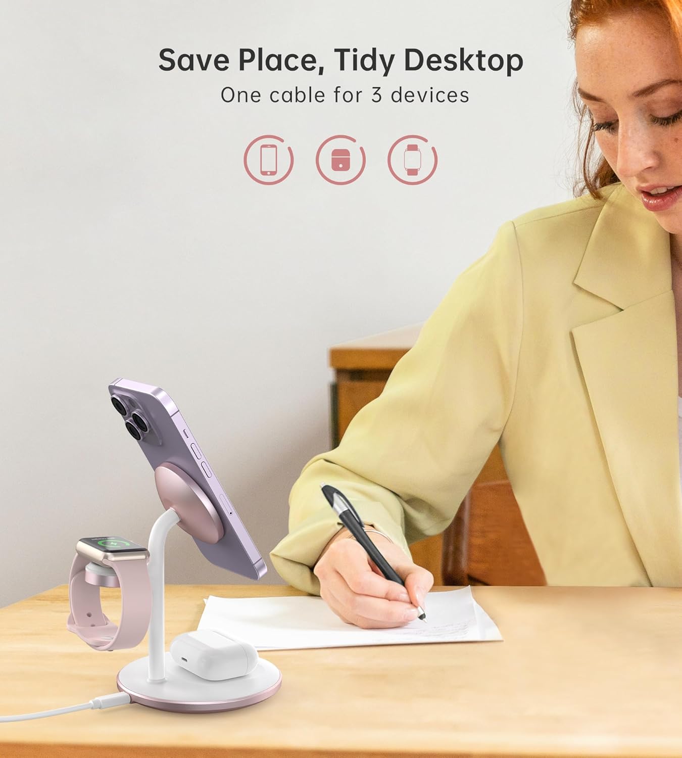 XooFly 3 in 1 Wireless Charging Station for Apple Devices, Fast Wireless Mag-Safe Charger Stand with 20W Adapter for iPhone 17 16 15 14 13 12 Pro Max/Air/Plus/Pro,iWatch,AirPods-Gift for Wife&Husband