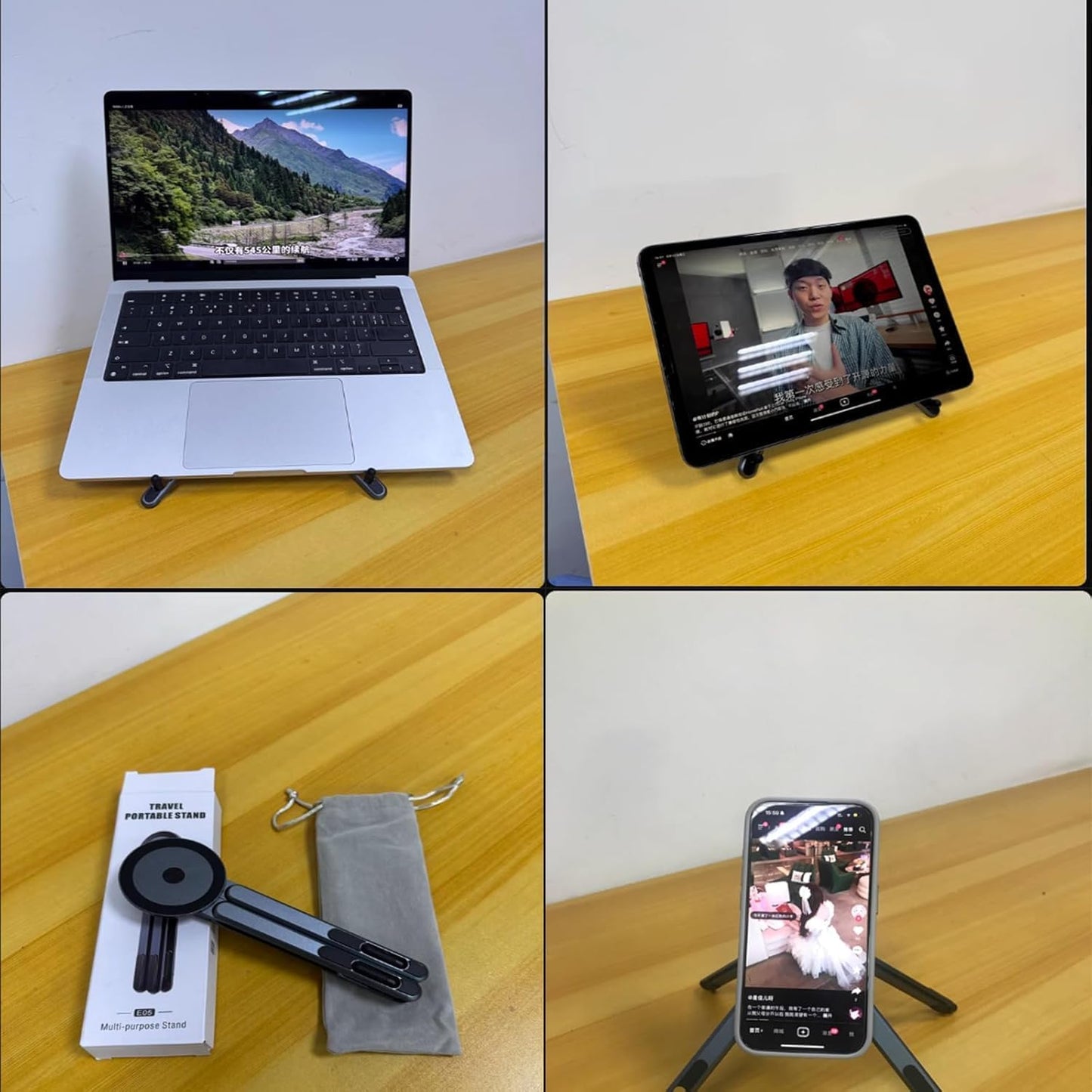 Laptop Stand for Desk, Adjustable Aluminum Alloy Magnetic Foldable Phone Stand, 8 Level Height Adjustable Laptop Stand, 3 in 1 Computer Riser for Phone, Tablet and Laptop