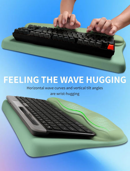 Ergonomic Wave Wrist Rest with Keyboard Stand, Cushioned Palm Rest, Comfortable Integrated Memory Foam for Natural Typing and Relieve Wrist Pain, Dark Night Black