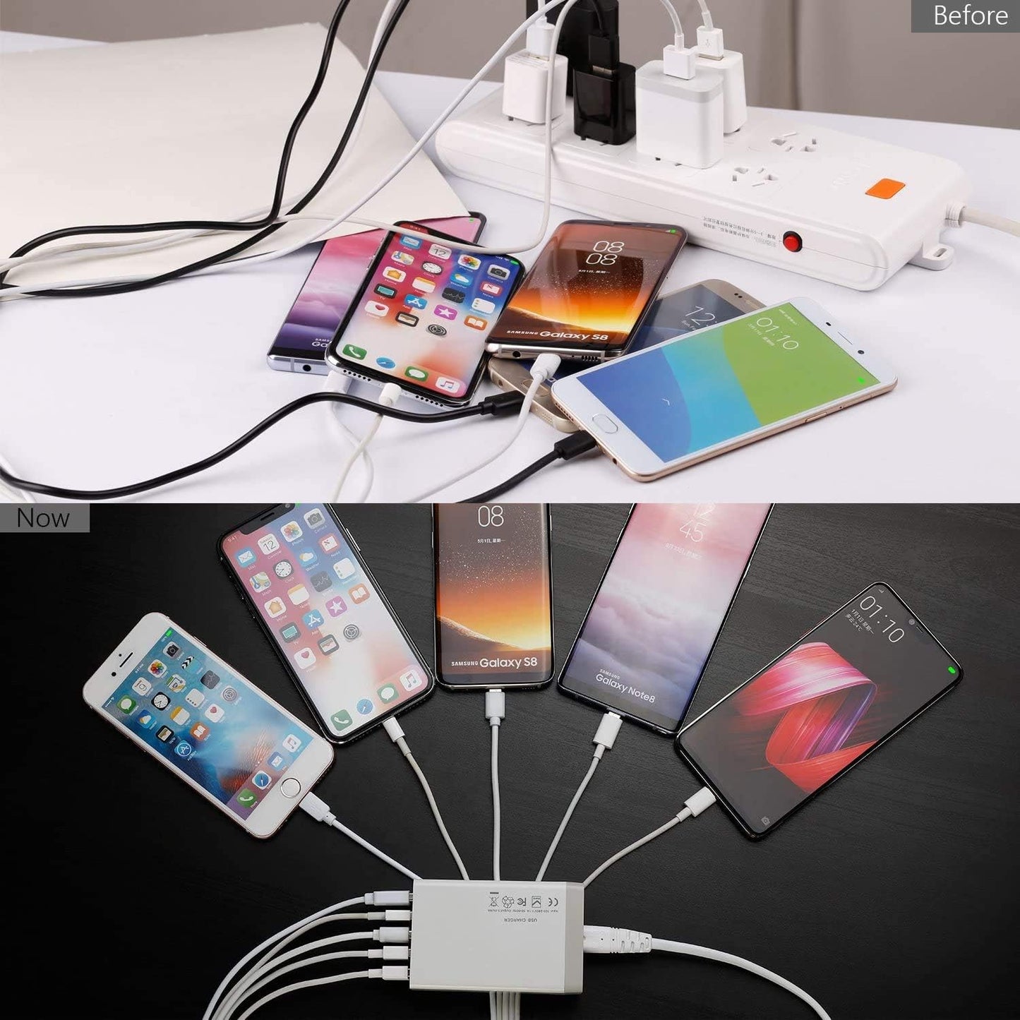 Pezin & Hulin Bamboo Charging Station Organizer for Multiple Devices & Wood Desktop Docking Charging Stand Such As Cell Phone, Tablets, Phone Case and Watch Stand(No USB Charger)