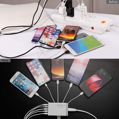 Pezin & Hulin Bamboo Charging Station Organizer for Multiple Devices & Wood Desktop Docking Charging Stand Such As Cell Phone, Tablets, Phone Case and Watch Stand(No USB Charger)