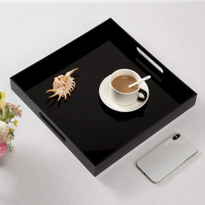 KEVLANG Clear Sturdy Acrylic Serving Tray with Handles-12x16Inch-Serving Coffee,Appetizer,Breakfast,Butler-Kitchen Countertop -Makeup Drawer Organizer-Vanity Table -Ottoman