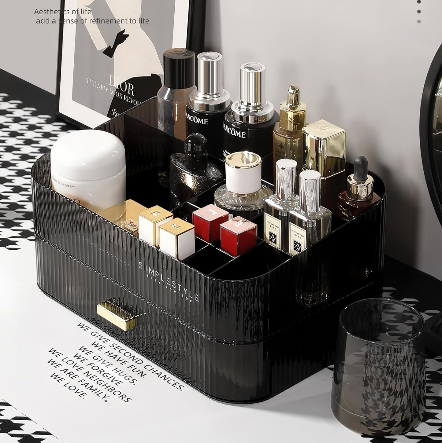 Stackable Cosmetics Organizer Drawers, Bathroom Vanity Makeup Organizers and Storage, Ideal for Desk and Dresser Countertops, Great for Palette, Skincare, Lipsticks, Nail Care. Green