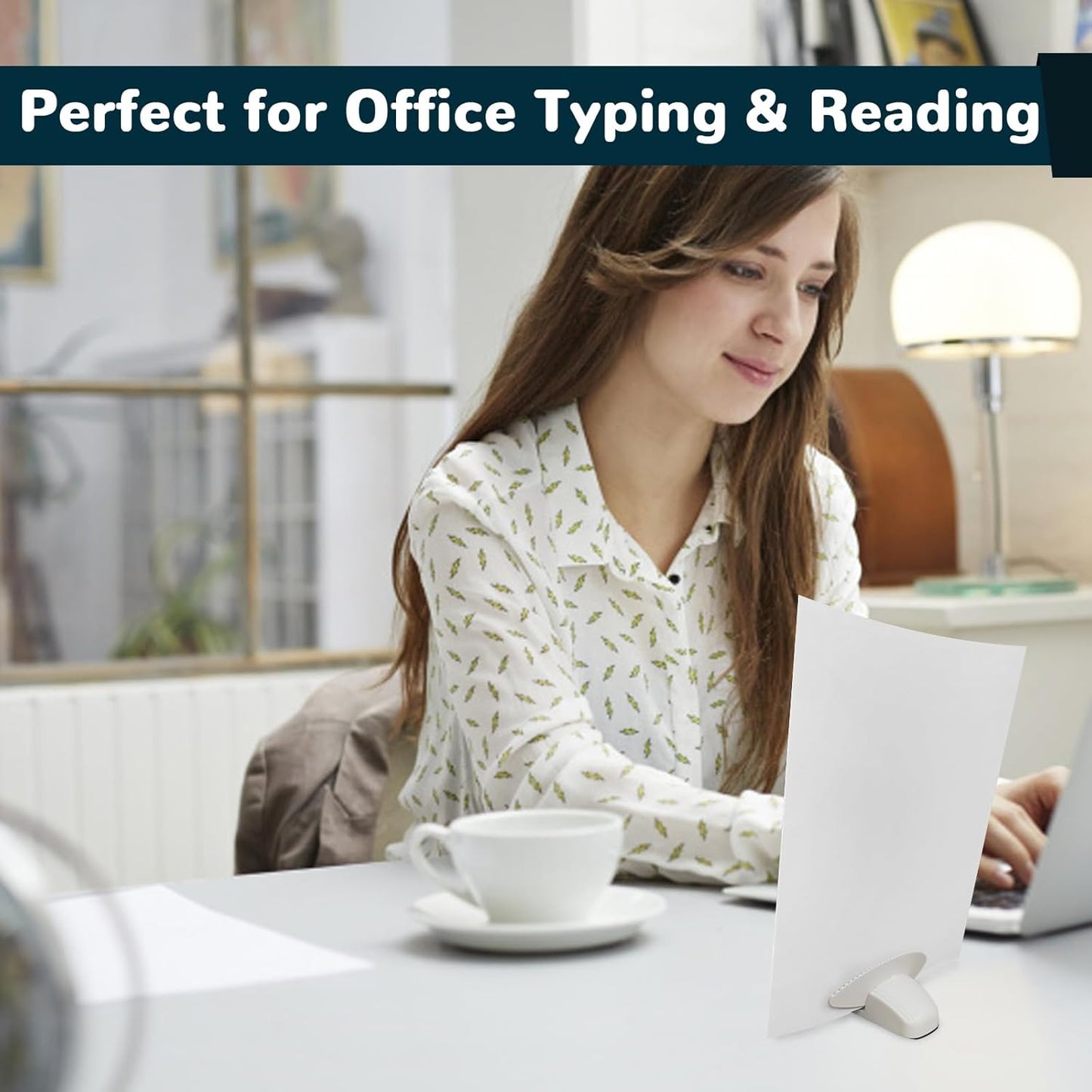 Plastic Document Holder for Typing, Portable Paper Stand with Non-Slip Base for A4 Paper, Compact Reading Clip Holder for Office Desk, Computer, Bank - White