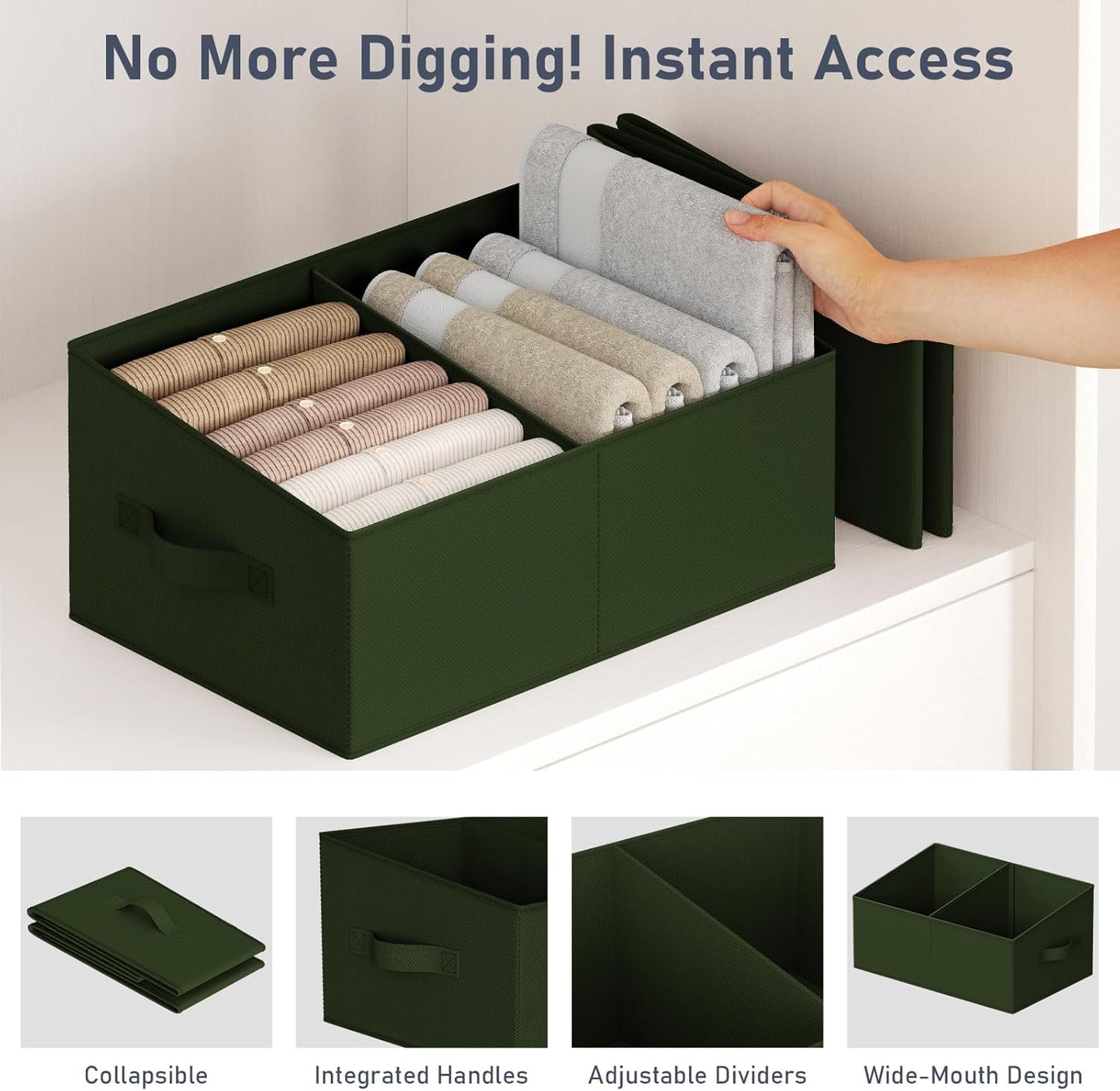 DIMJ Closet Storage Bins, 6 Pack Storage Baskets for Shelves, Foldable Closet Organizer with Handle, Linen Closet Organizers and Storage for Clothes, Toys, Towel, Books (Black)
