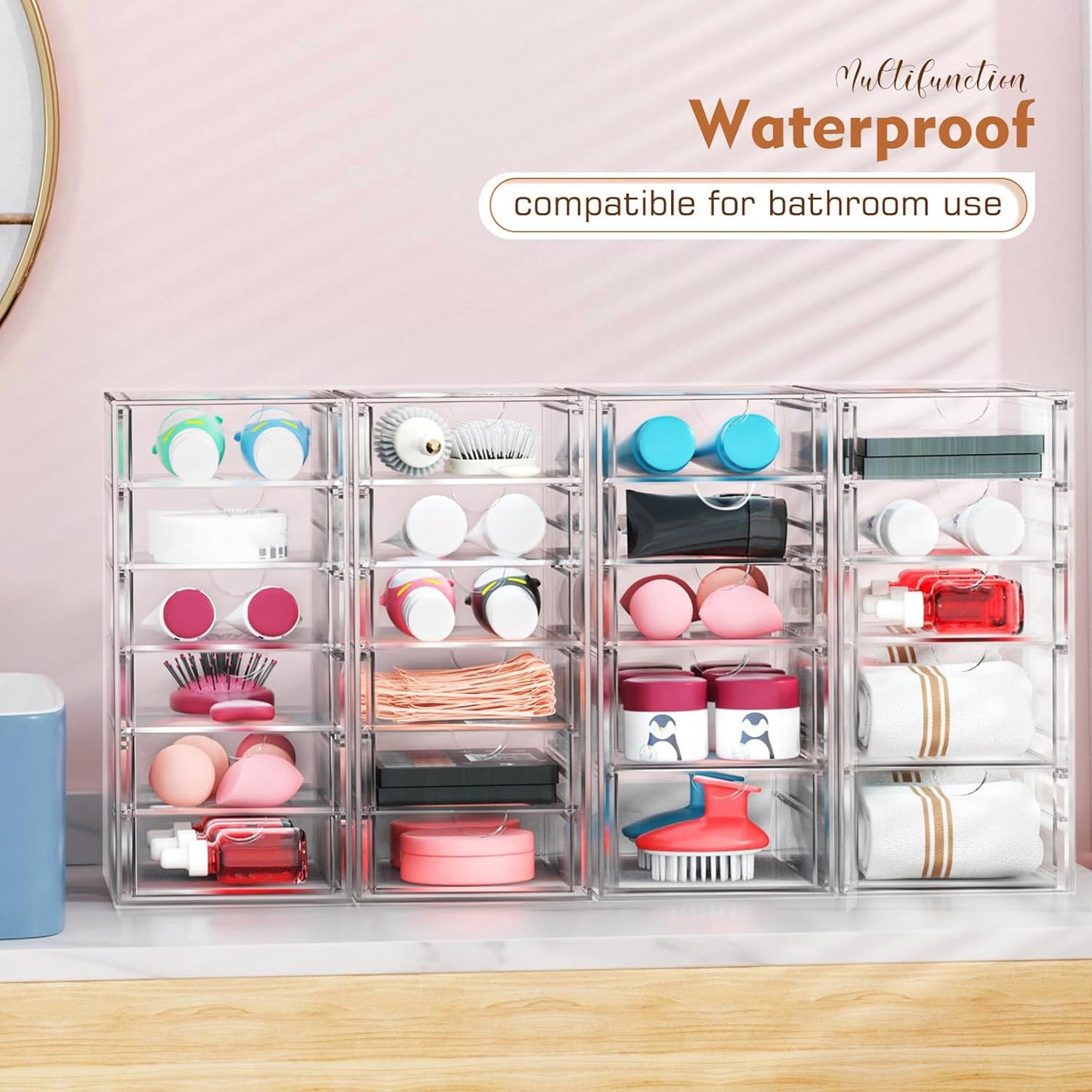 ARSTPEOE Makeup Acrylic Organizer with 17 Drawers(4 Sets), Desk Organizers and Accessories, Clear Makeup Organizer, Dustproof Storage Drawers for Office Art Craft Supplies