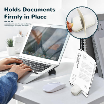 Plastic Document Holder for Typing, Portable Paper Stand with Non-Slip Base for A4 Paper, Compact Reading Clip Holder for Office Desk, Computer, Bank - White