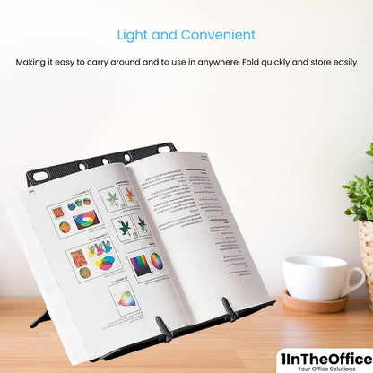 1InTheOffice Book Stand, Collapsible Stand, Booklift, Foldable Lightweight Book Rest, Cookbook, Recipe, Tablet, Music Book, Documents (Black)