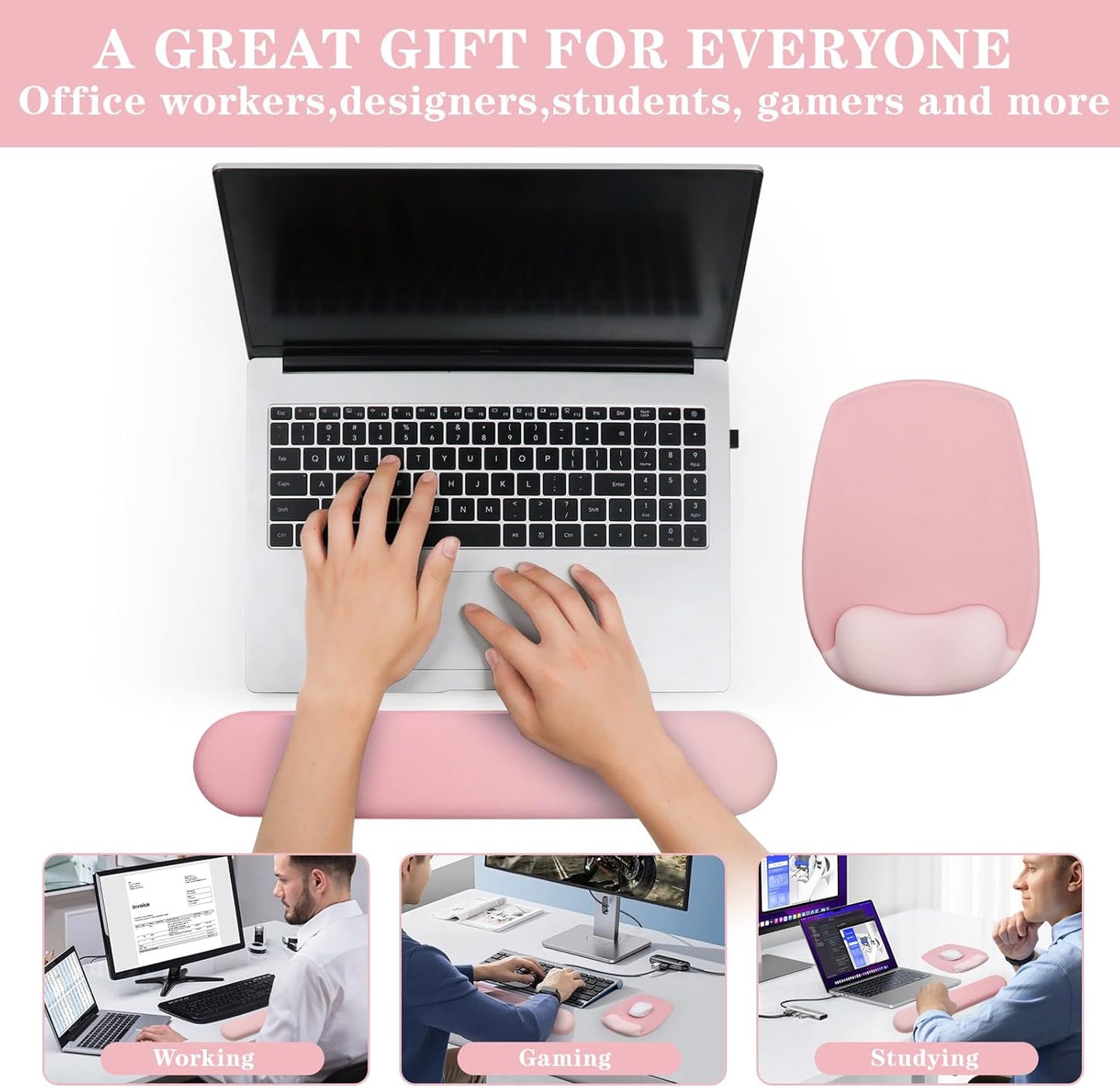 Wrist Rest for Keyboard and Mouse, Ergonomic Gel Computer Keyboard Wrist Rest with Memory Foam, Keyboard Wrist Support Pad for Long Hours of Work, Gaming, Studying-Relieve Wrist Pain