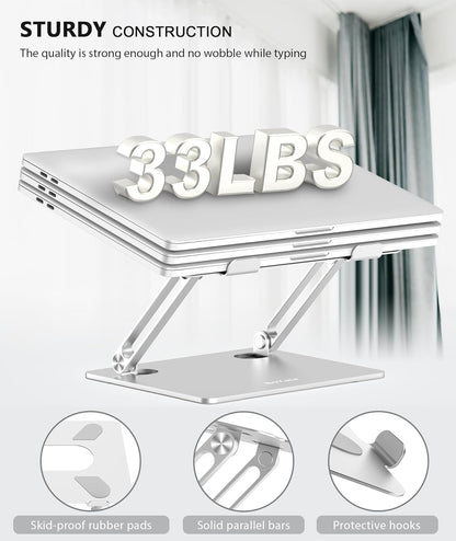 BoYata Laptop Stand, Adjustable Multi-Angle Laptop Holder, Compatible for Laptops up to 17 inches, Sturdy Aluminum & Silicone, Silver