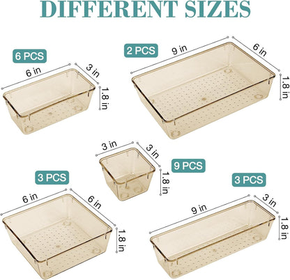 StorMiracle 16 PCS Drawer Organizer Set, 5 Varied Size Bathroom and kitchen Drawer cabinet organizer Trays, Clear Storage Bins for Makeup, Jewelry, Utensils and Gadgets
