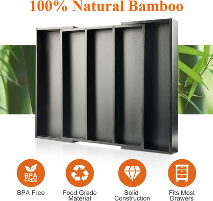 Large Bamboo Silverware Drawer Organizer Tray Kitchen Tool Drawer Divider Organizers Storage Expandable Cooking Utensil Organizer Wooden Cutlery Tray Spoon Flatware Organizers Utensil Holder Drawers