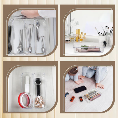 Dimeho 12 PCS Drawer Organizers Clear Plastic Vanity Drawer Dividers Kitchen Silverware Utensil Storage Desk Storage Tray for Bathroom Bedroom Office Makeup Jewelry 9 x 3 x 2 Inches
