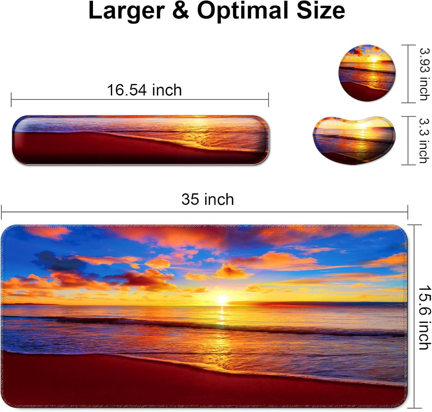 Keyboard Wrist Rest + Mouse Pad with Wrist Support + Desk Mat + Coaster 4 in 1 Set, XXL Large Gaming Mousepad Cute Ergonomic Mouse Pads for Desk Computer Laptop Office Decor-Beach
