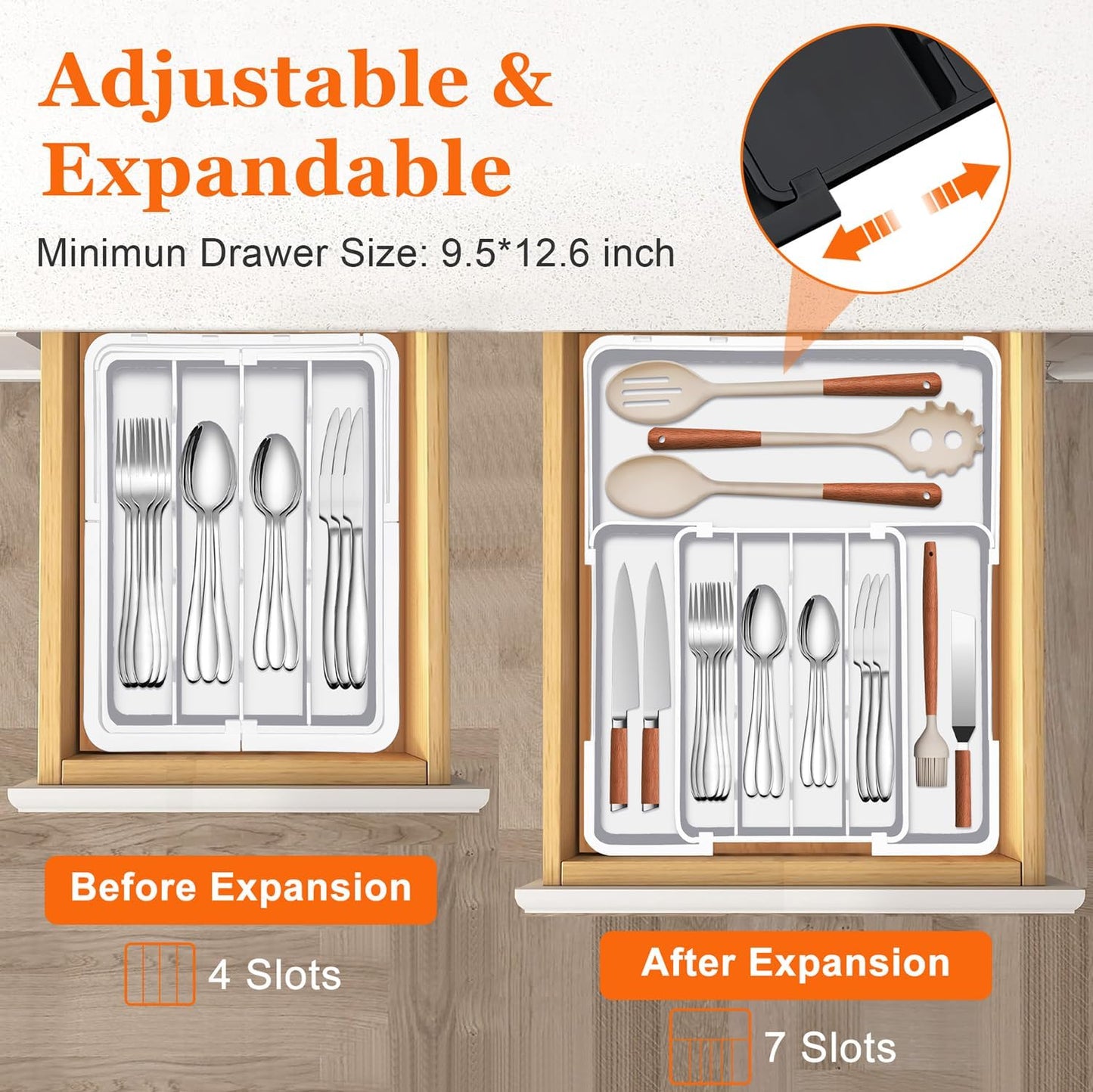 Spaclear Silverware Organizer - Expandable Kitchen Drawer Organizer, Utensil Drawer Organizer, Adjustable Plastic Flatware and Cutlery Holder, Kitchen Organizers Storage for Forks Knives, Black