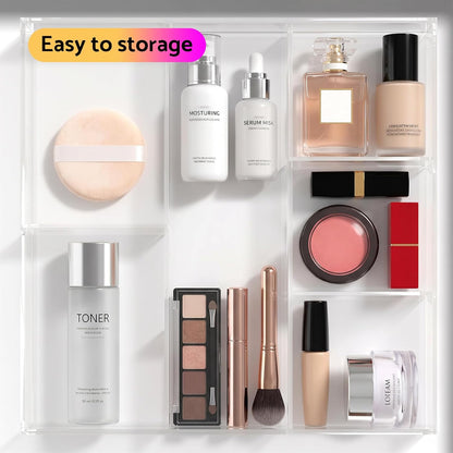 HIIMIEI Acrylic Drawer Organizer, 6 Section Clear Makeup Tray Organizer for Drawer Office Bedroom(11.8x11.8 inch)
