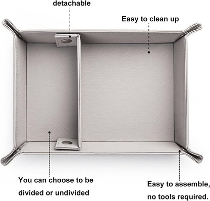 BONNY DODO Valet Tray for Men PU Leather Tray Organizer with Partition, Storage Keys, Watch & Practical Storage for Table Nightstand Living Room Bedroom (Dark Brown-Square)