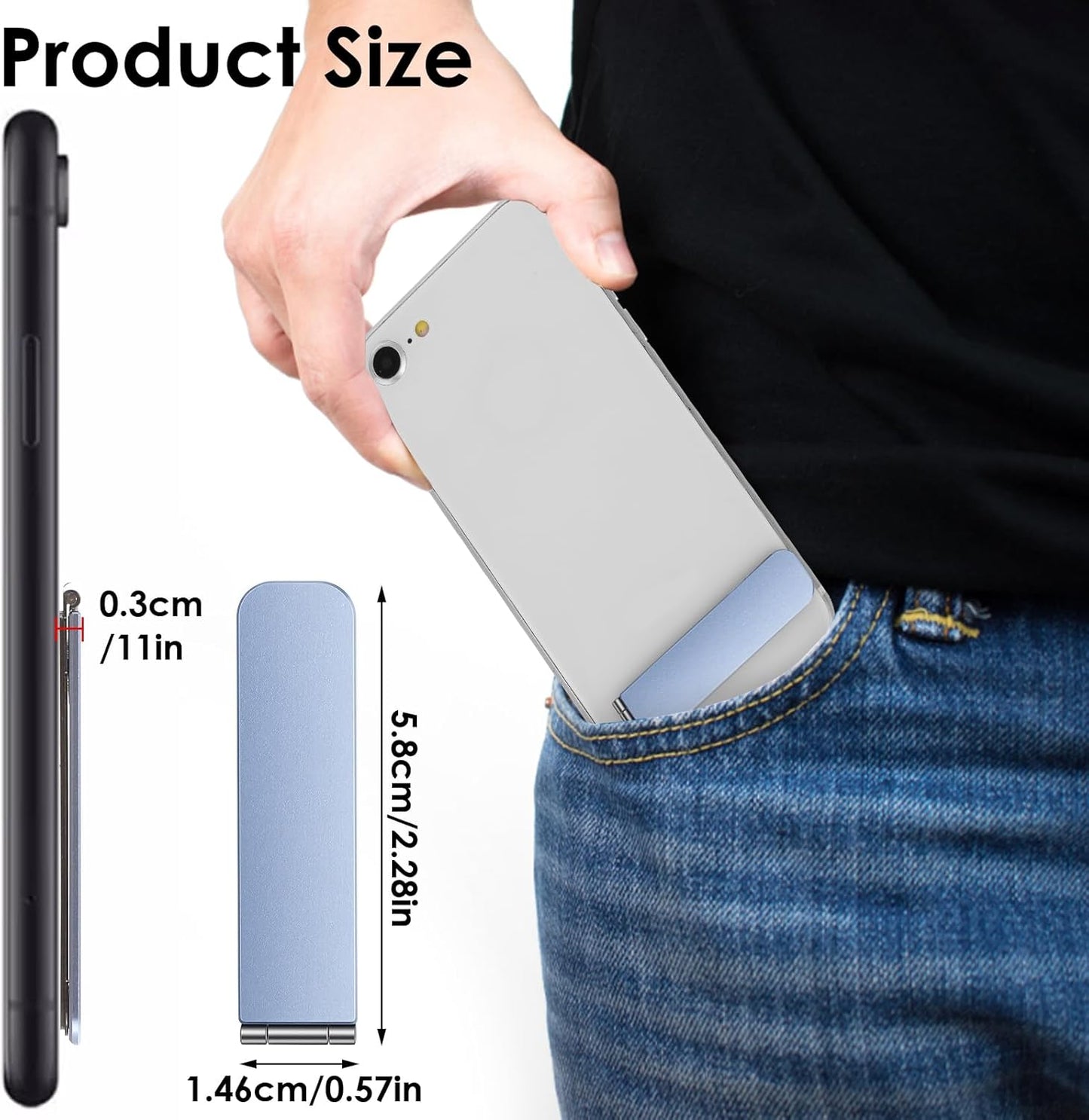 TIESOME Ultra-Thin Cell Phone Holder, Adjustable Mini Alloy Phone Kickstand Portable Foldable Phone Stand Adjustable Angle for Mobile Phone Tablet Universal Model (Blue)