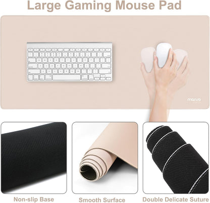 MOSISO Wrist Rest for Keyboard Mouse Pad Set, Large Gaming Deskpad&Circle Curved Mousepad&Keyboard Wrist Rest&Coaster, Ergonomic Non-Slip Mousepad&Easy Typing Pad with Silicone Lining, Apricot