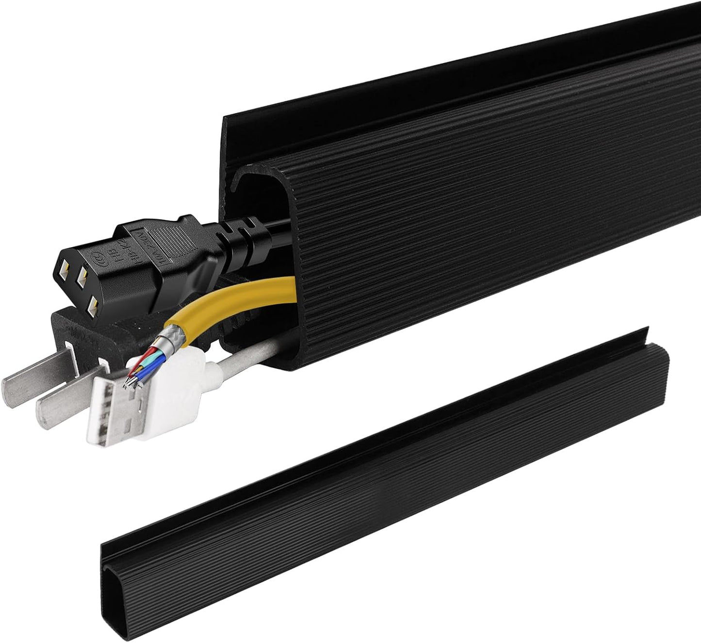 Adhesive Under Desk Cable Management, No-Screw Cable Organizer, Easy Install Cord Hider, Black