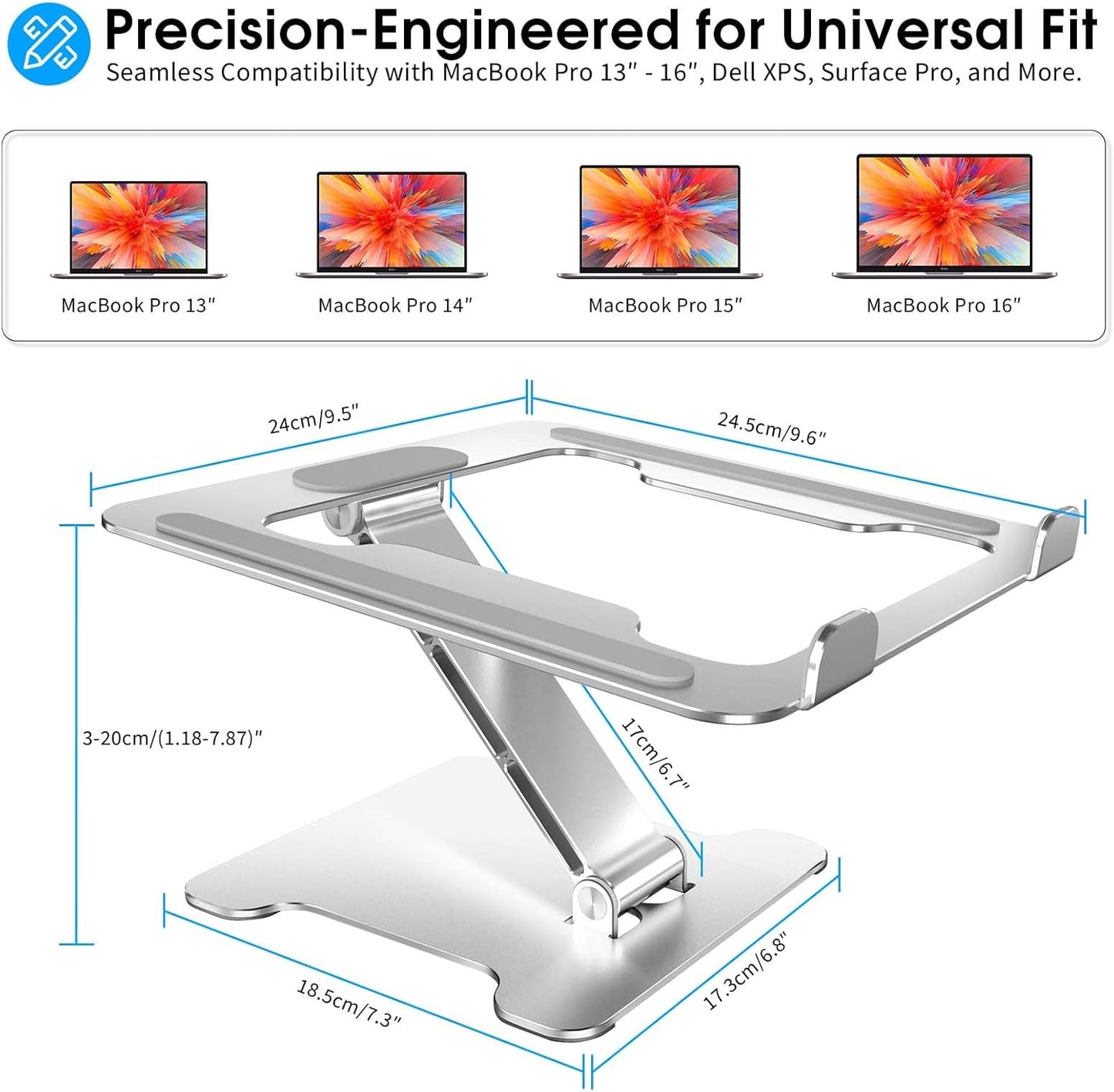 LRLKFX Laptop Stand Portable Foldable Aluminum Laptop Riser Height Adjustable Ergonomic Holder for Desk Compatible with MacBook Air Pro, Dell, HP, Lenovo & More 10-15.6" - Silver