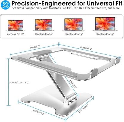 LRLKFX Laptop Stand Portable Foldable Aluminum Laptop Riser Height Adjustable Ergonomic Holder for Desk Compatible with MacBook Air Pro, Dell, HP, Lenovo & More 10-15.6" - Silver