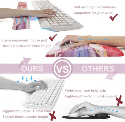 Ospelelf Mouse Pad with Wrist Rest and Keyboard Wrist Rest, Ergonomic Wrist Rest for Computer, Office, Gaming, Pink