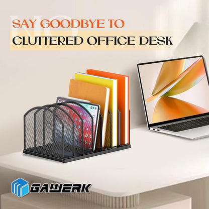 Gawerk 7-Section Metal Upright File Sorter Organizer, Office Small Letter Sorter Desktop File Organizer Metal Mesh Iron Sole, Black