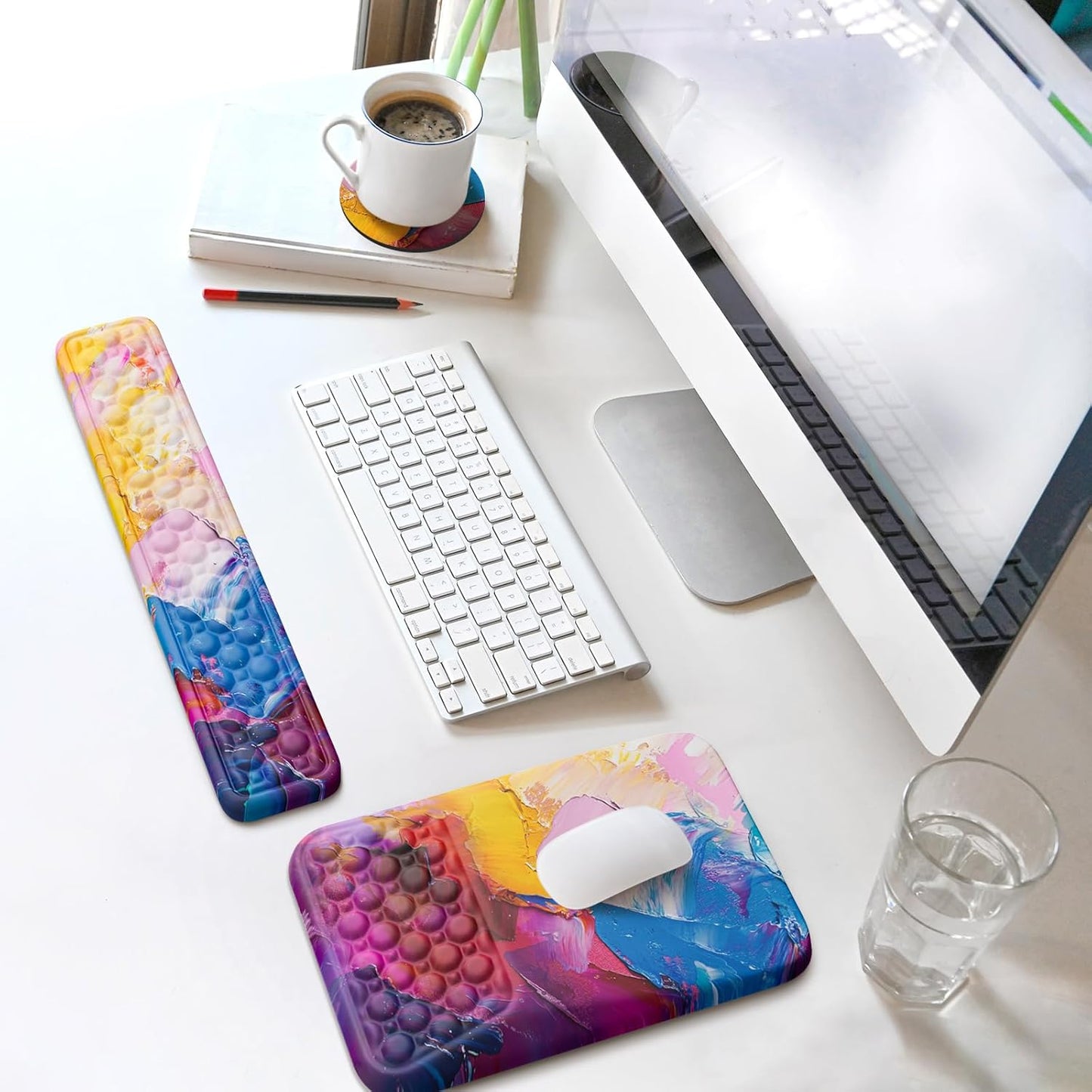 Ospelelf Mouse Pad with Wrist Rest and Keyboard Wrist Rest, Ergonomic Wrist Rest for Computer, Office, Gaming, Pink