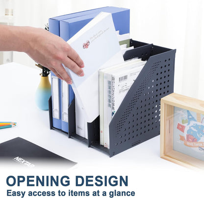 FRETONBA Collapsible Magazine File Holder with 2 Vertical Compartments Foldable Binder Holder for Desk Binder Storage Organizer Plastic Magazine Holders for Shelf, Dark Gray